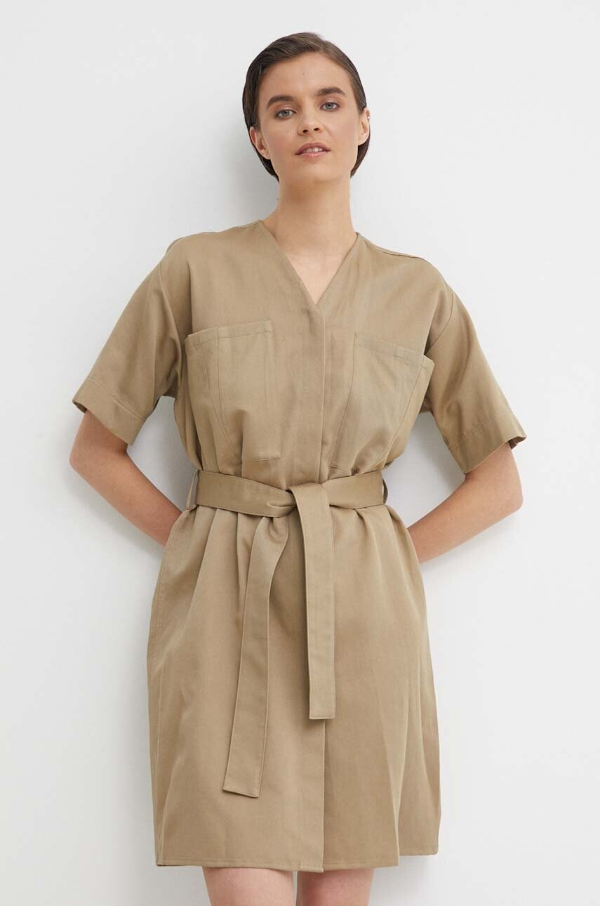 Сукня з домішкою льону Calvin Klein колір зелений mini розкльошена K20K206947