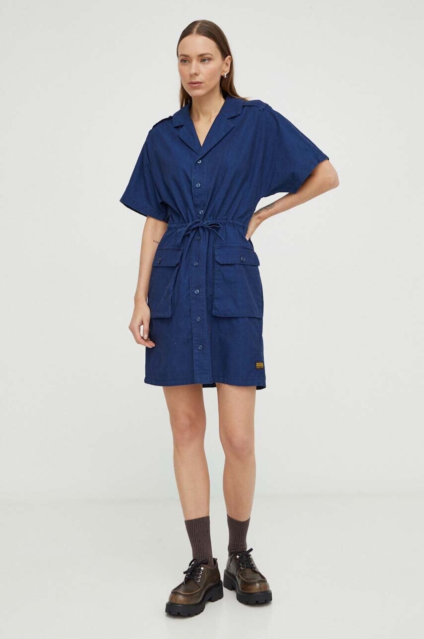 Бавовняна сукня G-Star Raw колір синій mini пряма