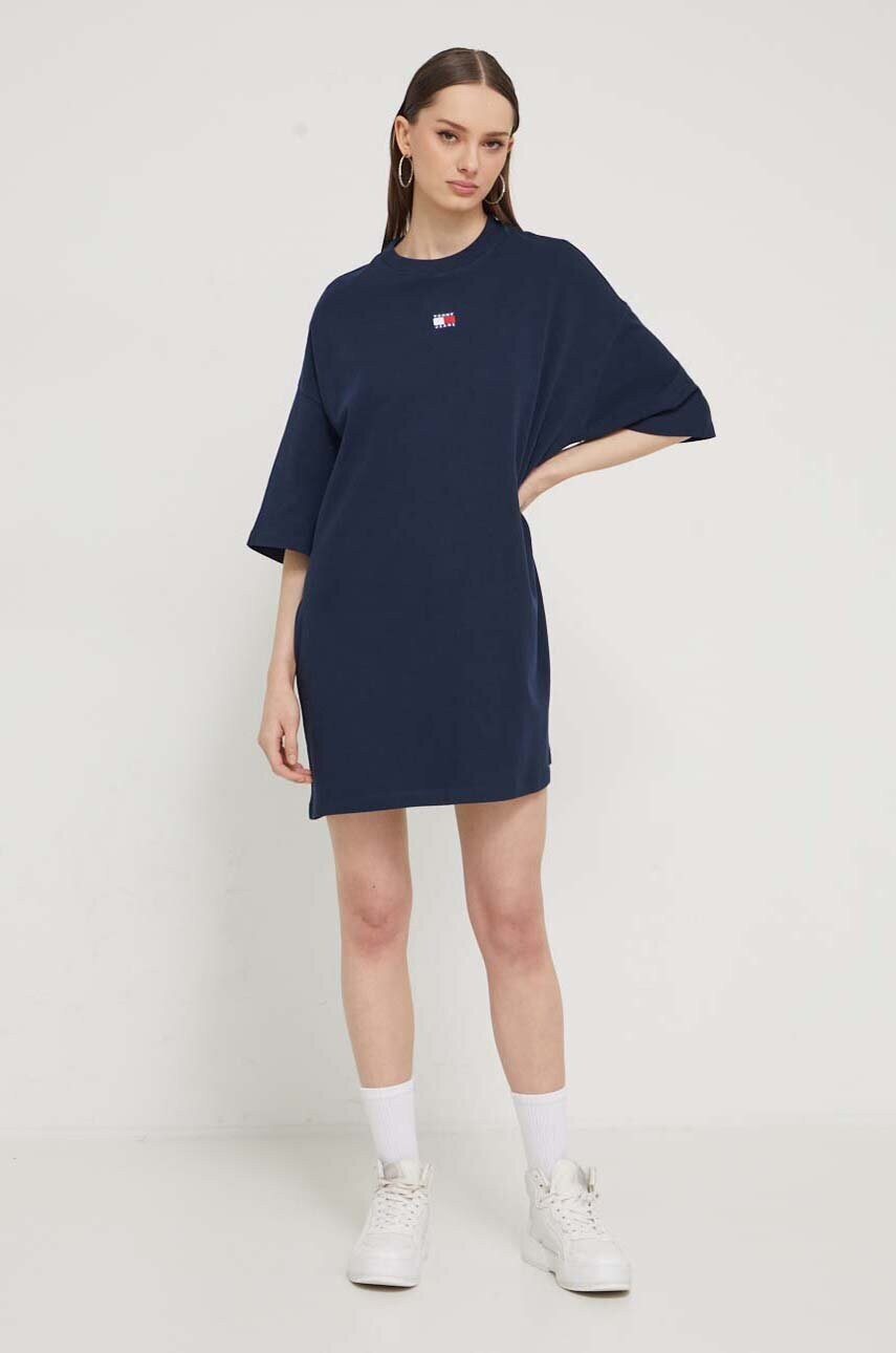 Бавовняна сукня Tommy Jeans колір синій mini oversize