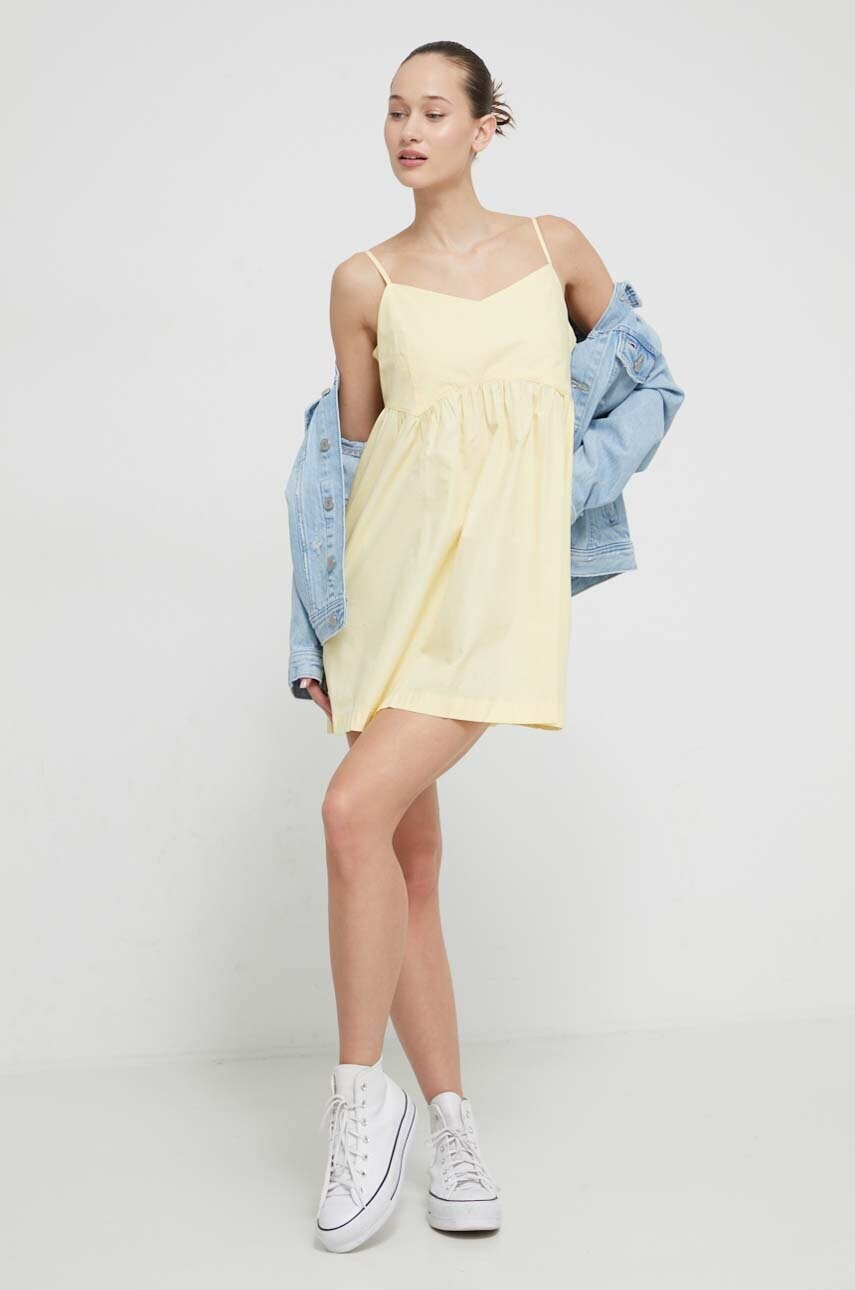 Бавовняна сукня Tommy Jeans колір жовтий mini розкльошена