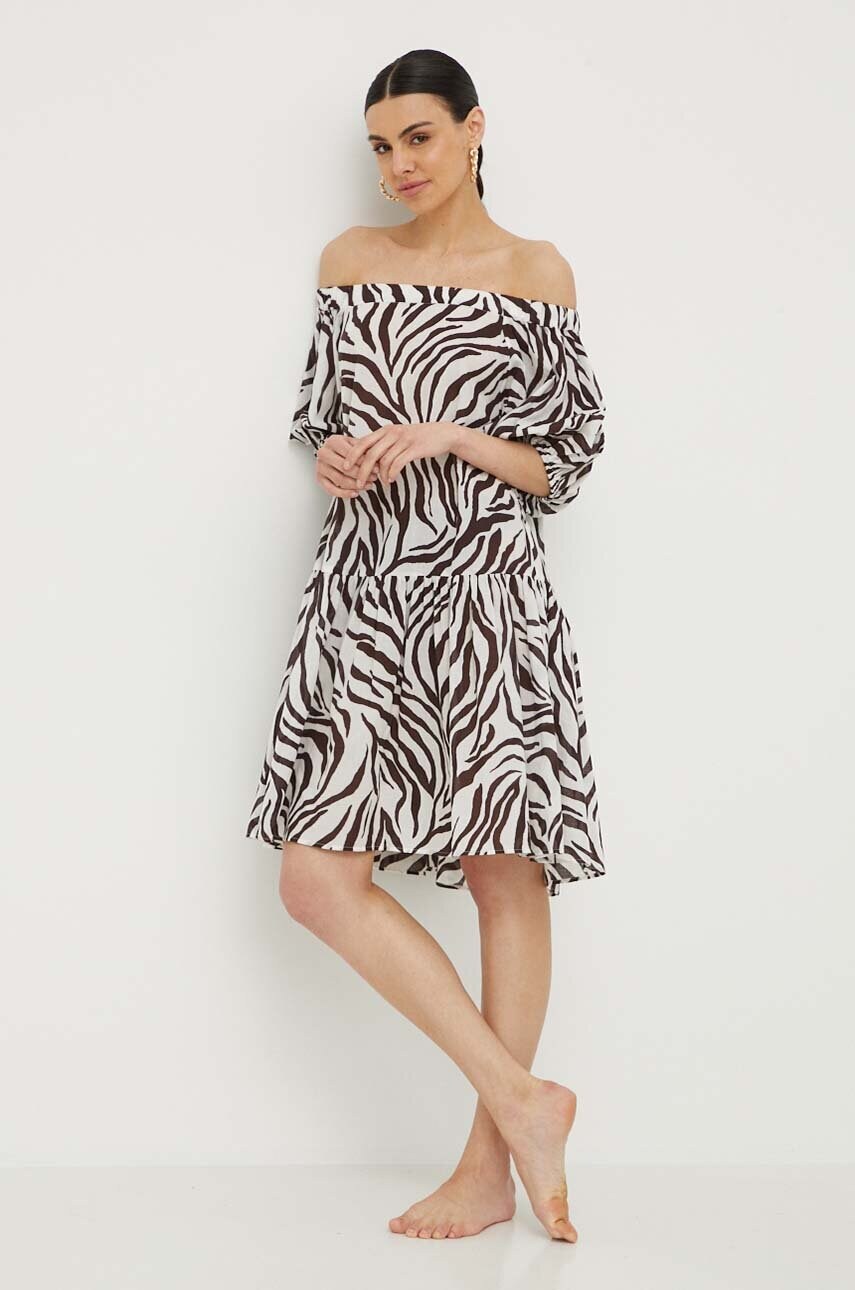Бавовняна сукня Max Mara Beachwear колір коричневий mini розкльошена