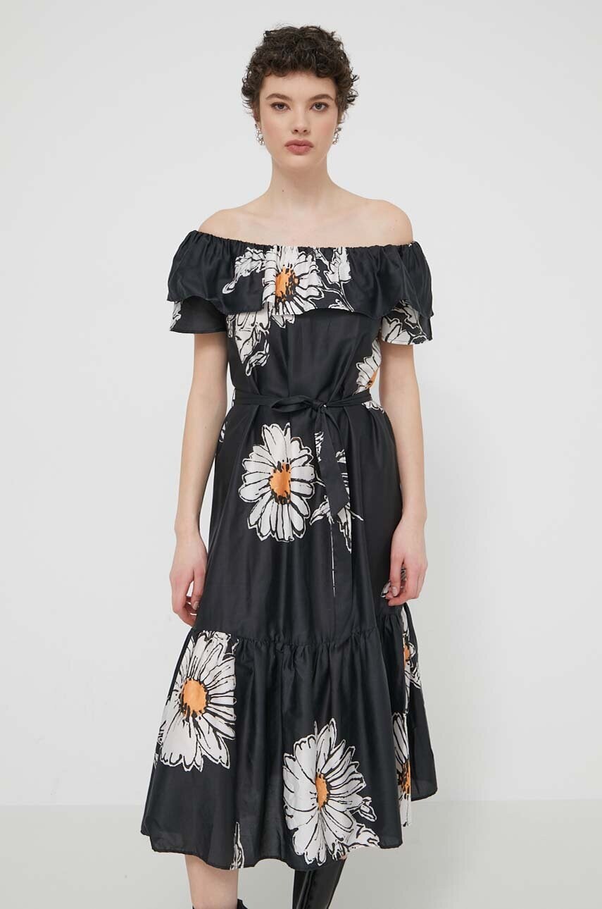 Бавовняна сукня Desigual GEORGEO колір чорний midi розкльошена 24SWVW02