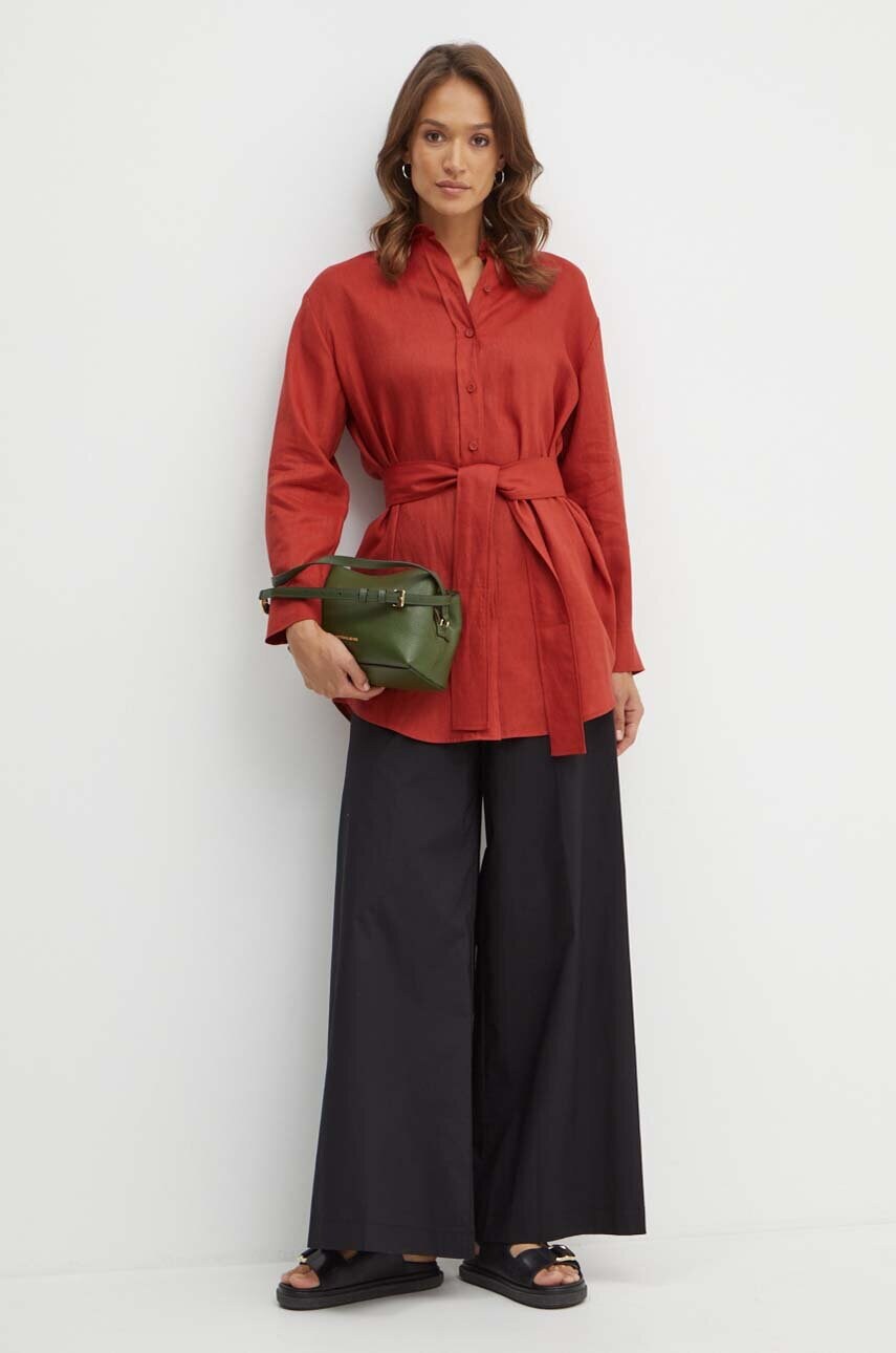 Льняна сукня MAX&Co. x FATMA MOSTAFA колір бордовий mini oversize 2418221092200