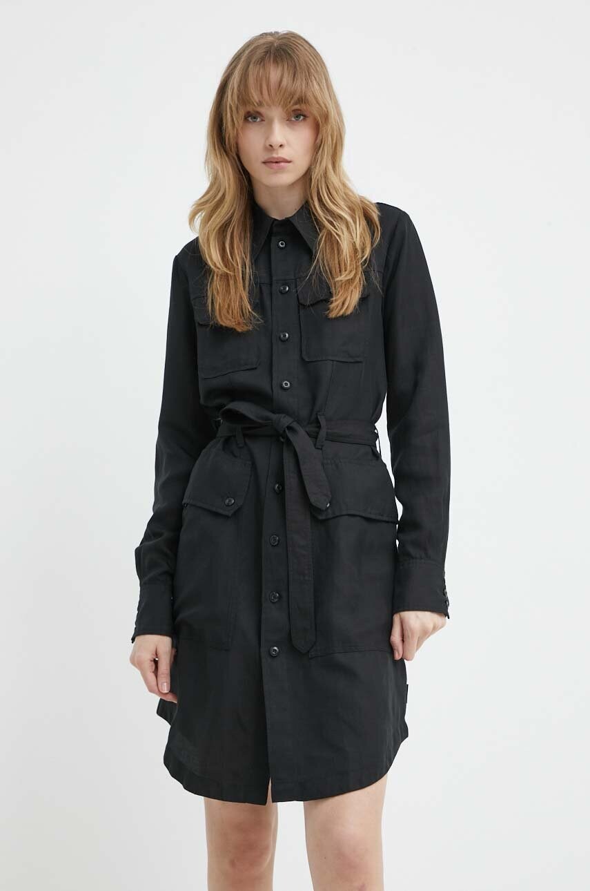 Сукня з домішкою льону G-Star Raw колір чорний mini розкльошена