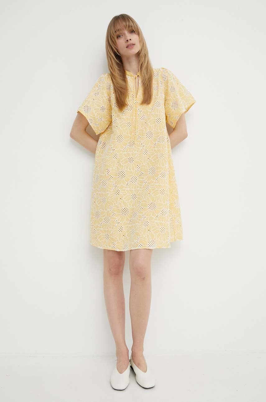 Бавовняна сукня Bruuns Bazaar WoodbineBBJulia dress колір жовтий mini розкльошена BBW3948