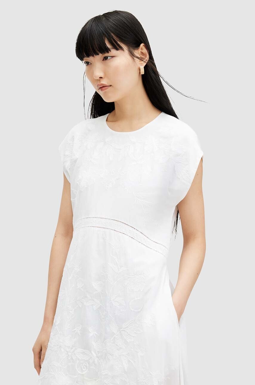 Купити Бавовняна сукня AllSaints GIANNA EMB DRESS колір білий maxi розкльошена WD588Z – головне зображення