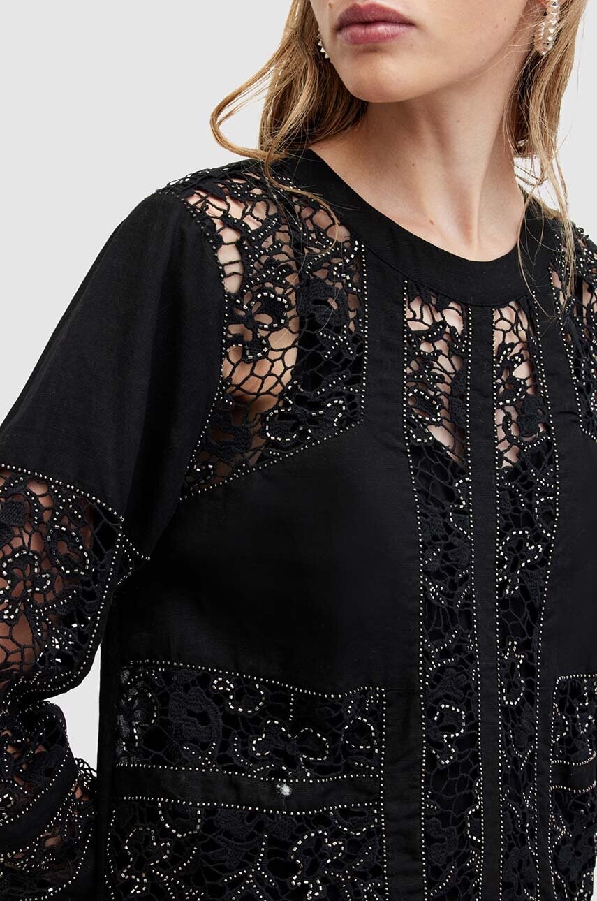 Сукня з домішкою льону AllSaints NOUSH EMB DRESS колір чорний mini пряма WD591Z