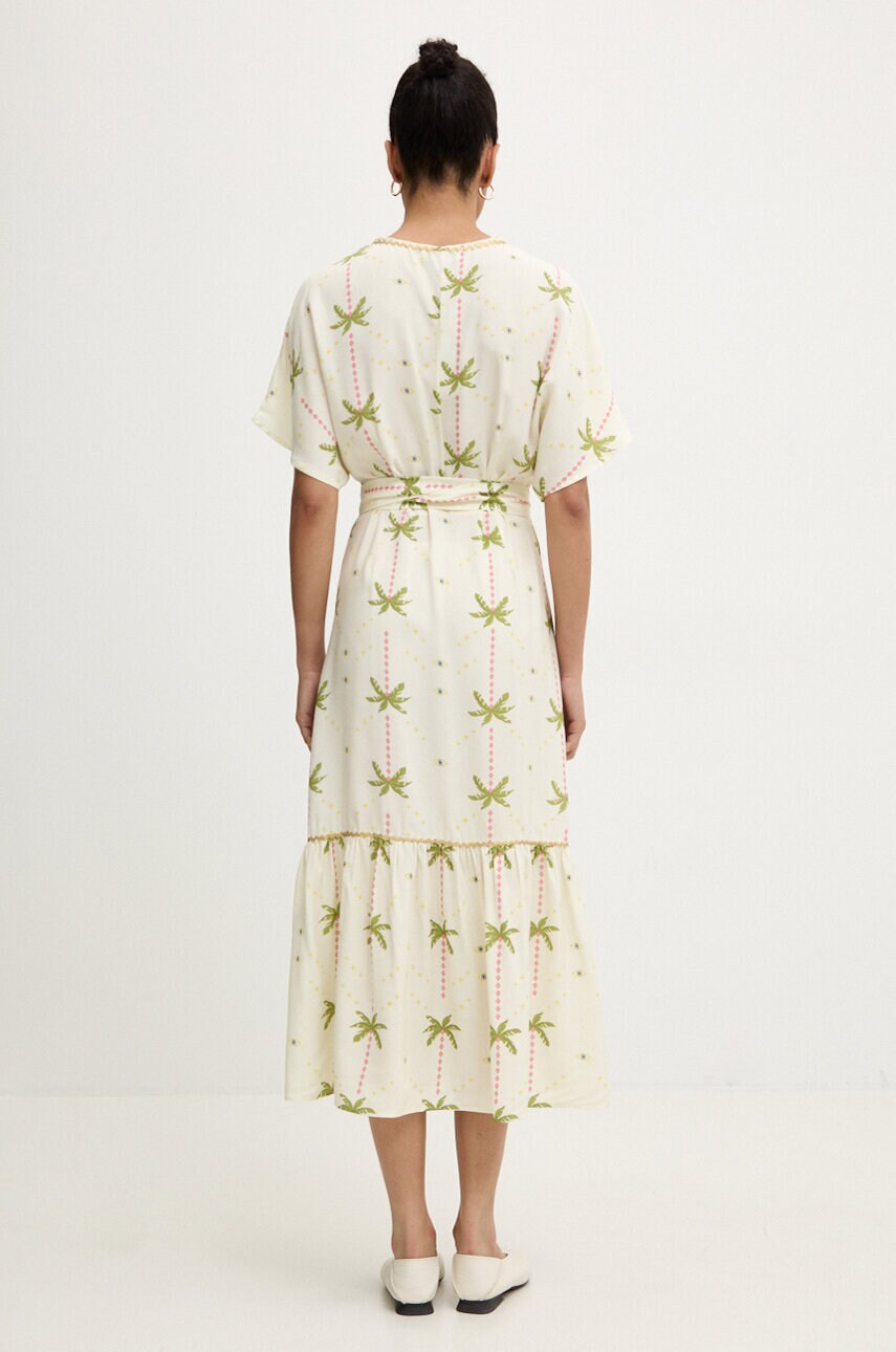 Сукня Never Fully Dressed Wrap Dress колір бежевий midi розкльошена NFDDR1383