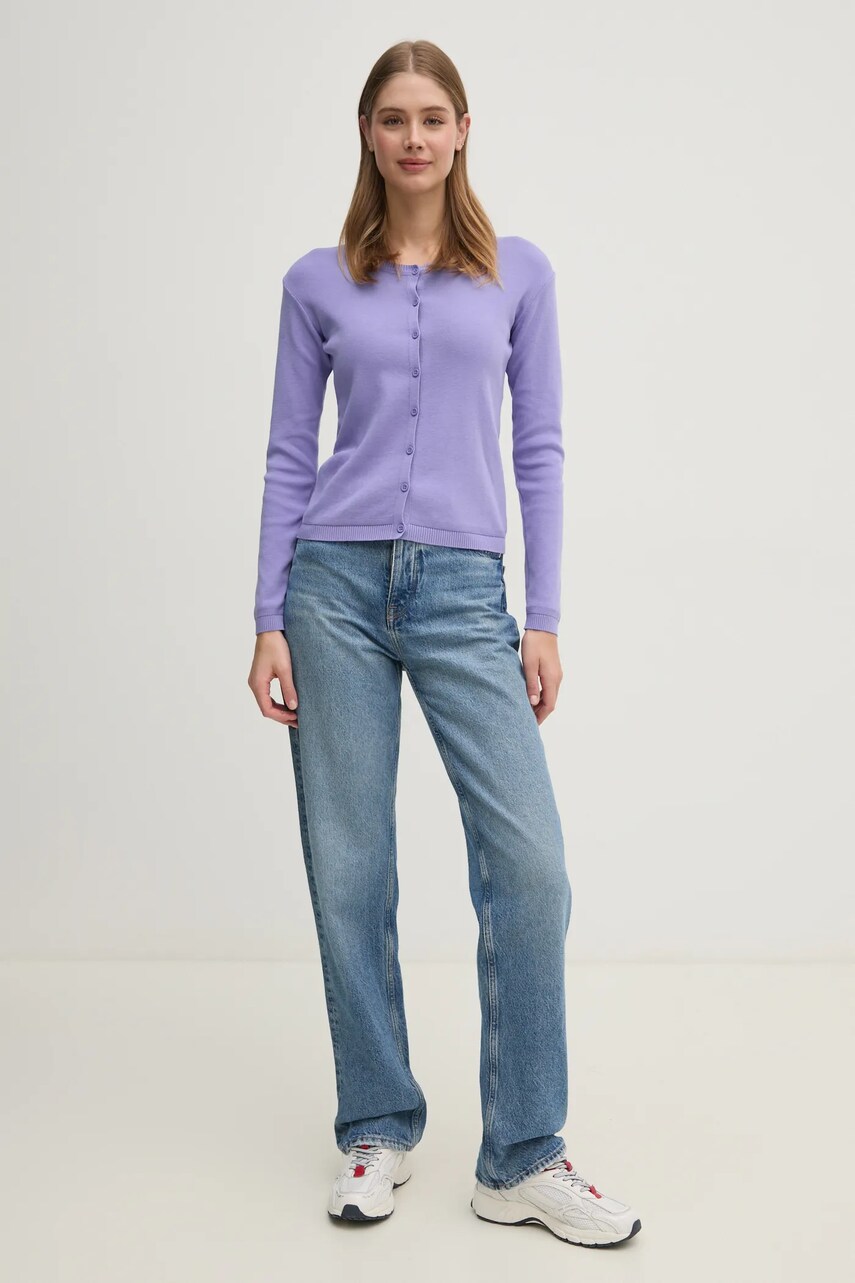 Бавовняний кардиган United Colors of Benetton колір фіолетовий легкий 1091D5558