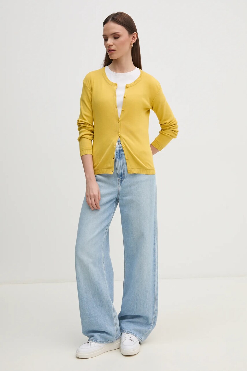 Бавовняний кардиган United Colors of Benetton колір жовтий легкий 1091D5558