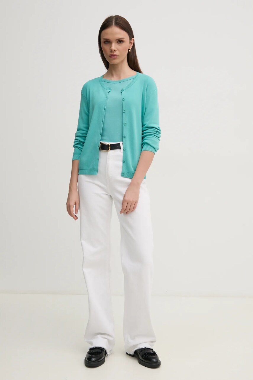 Бавовняний кардиган United Colors of Benetton колір бірюзовий легкий 1091D5558