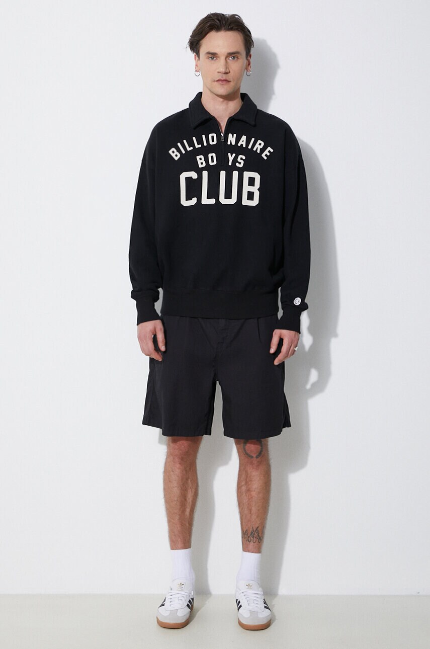 Бавовняна кофта Billionaire Boys Club Collared Half Zip Sweater колір чорний з принтом B24125
