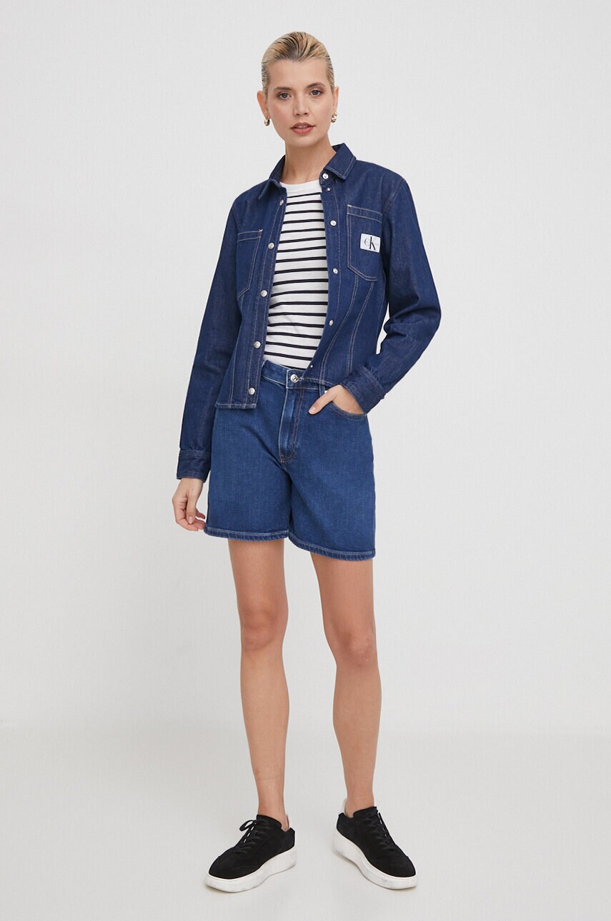 Джинсові шорти Tommy Hilfiger жіночі колір синій однотонні висока посадка