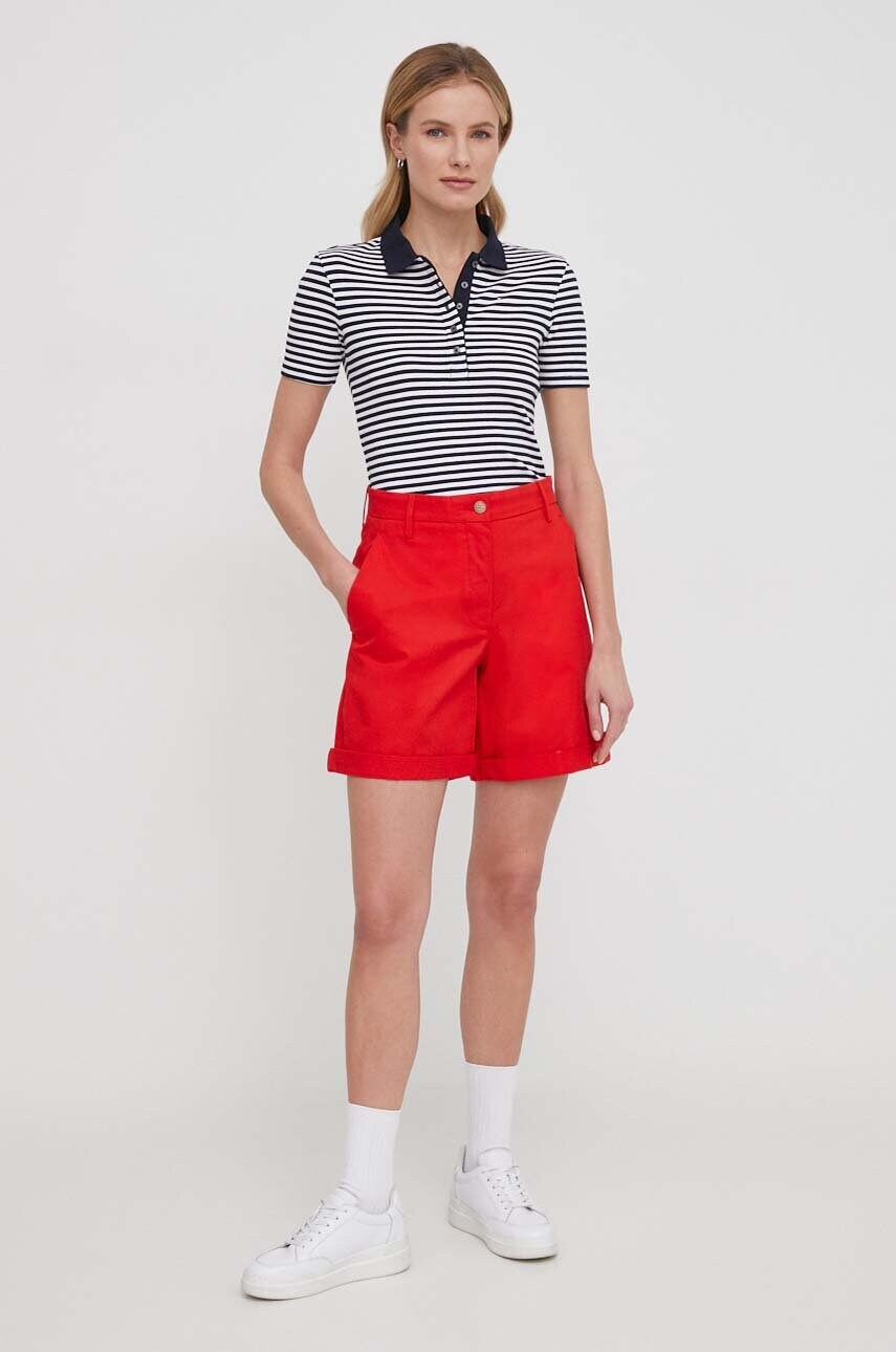 Шорти Tommy Hilfiger жіночі колір червоний однотонні висока посадка