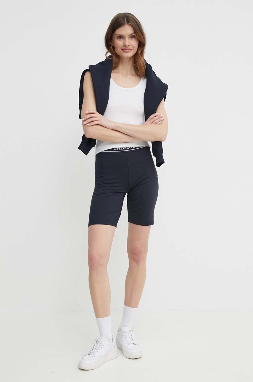 Шорти Tommy Hilfiger жіночі колір синій однотонні висока посадка WW0WW41496