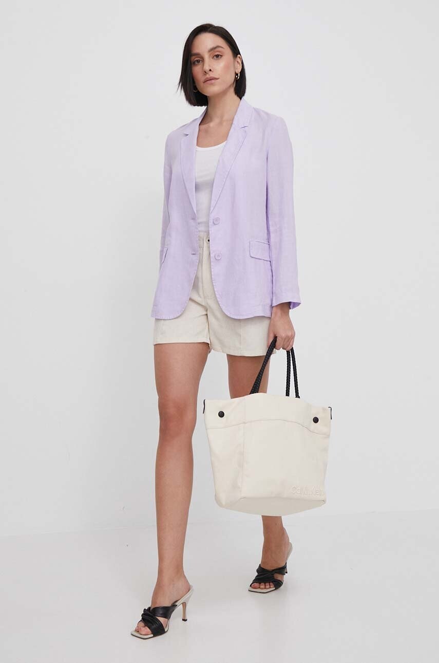 Шорти з домішкою льону Pepe Jeans TILLY колір бежевий однотонні висока посадка PL801093