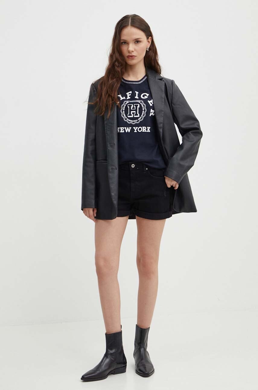 Джинсові шорти Pepe Jeans STRAIGHT SHORT HW жіночі колір чорний однотонні висока посадка PL801108XG8