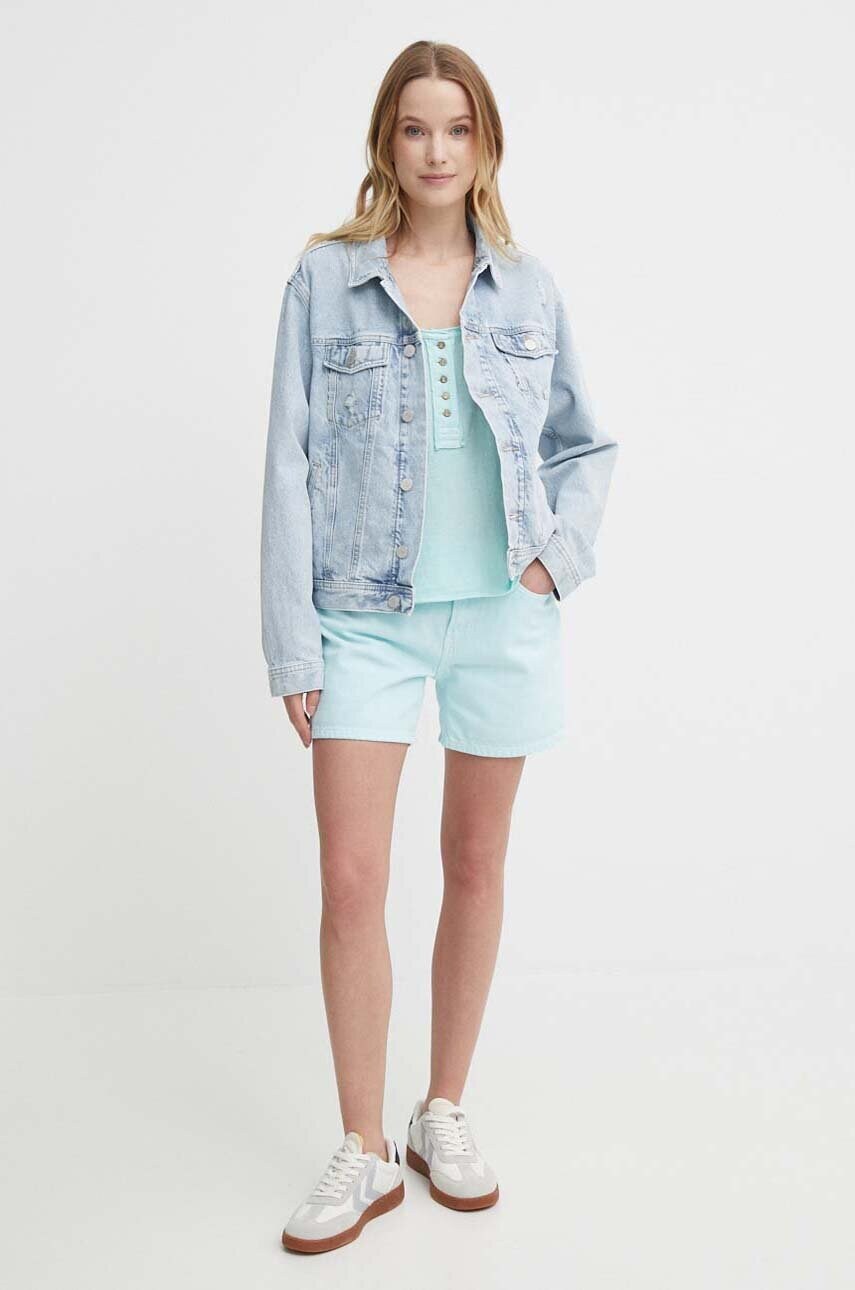 Джинсові шорти Pepe Jeans STRAIGHT SHORT HW жіночі колір бірюзовий однотонні висока посадка PL801108YH1