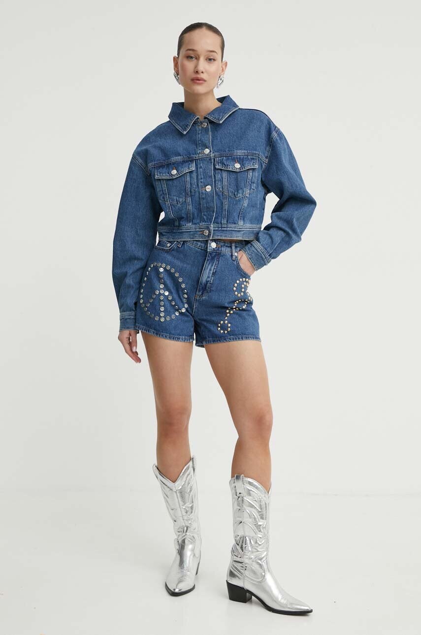 Джинсові шорти Moschino Jeans жіночі з аплікацією висока посадка