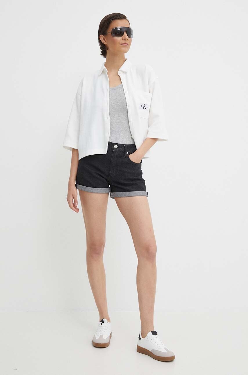 Джинсові шорти Calvin Klein Jeans жіночі колір чорний однотонні висока посадка J20J222808