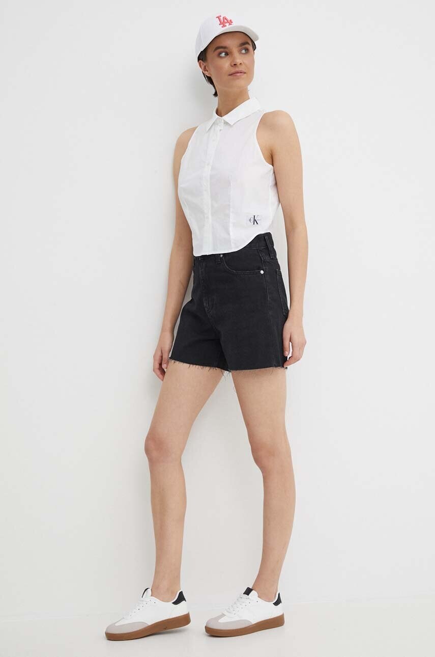 Джинсові шорти Calvin Klein Jeans жіночі колір чорний однотонні висока посадка J20J222812