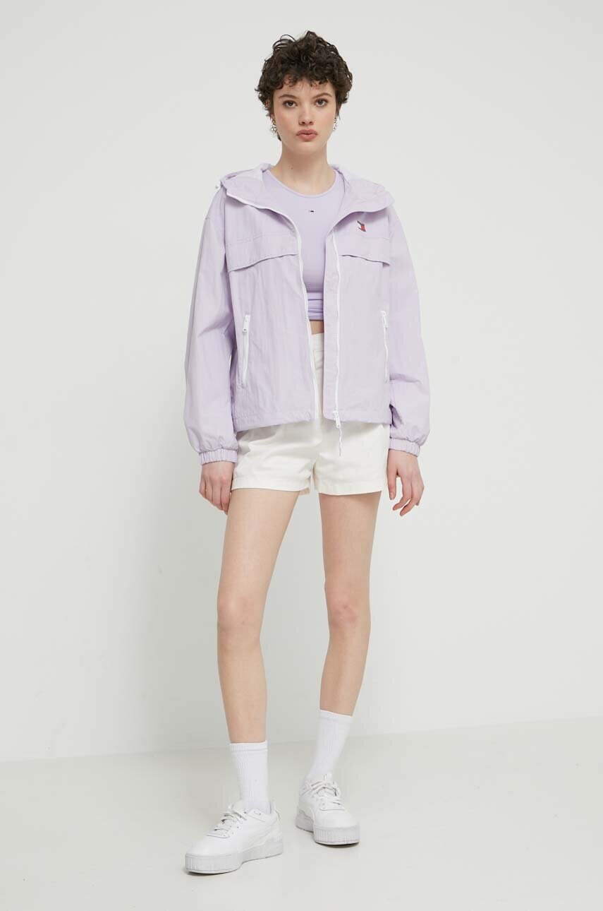 Шорти Tommy Jeans жіночі колір бежевий однотонні висока посадка DW0DW17775