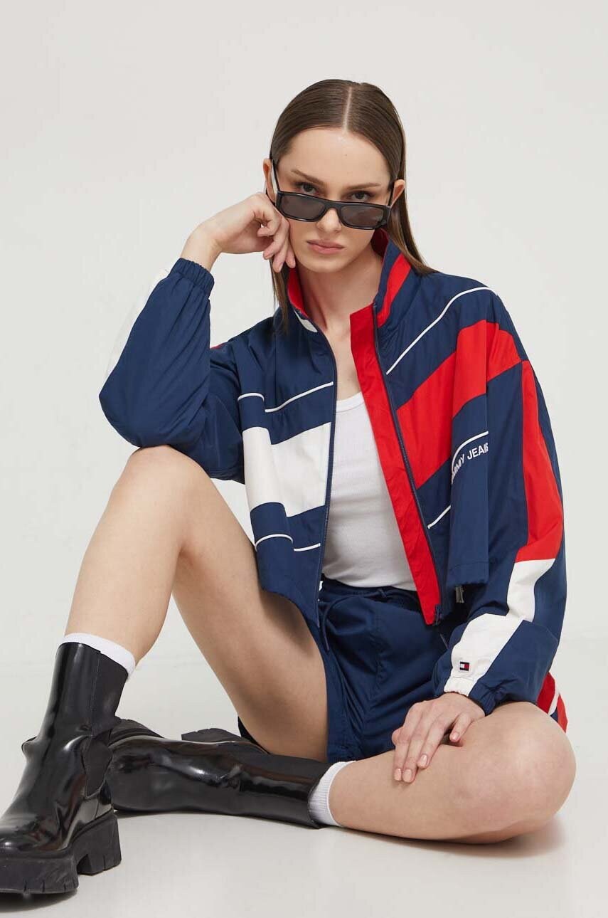 Шорти Tommy Jeans Archive Games жіночі колір синій візерунок висока посадка