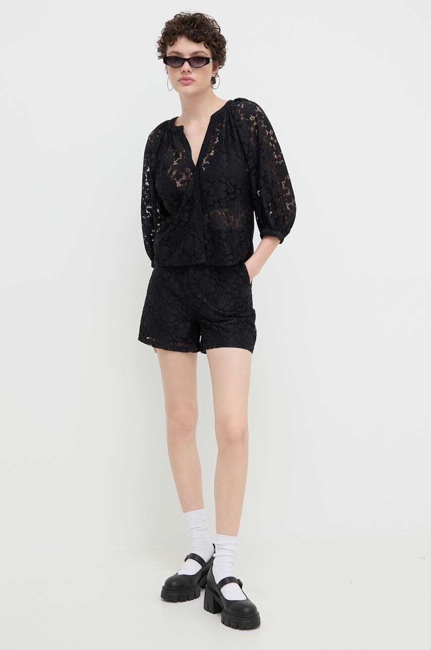Шорти Desigual LACE жіночі колір чорний однотонні висока посадка 24SWPW21