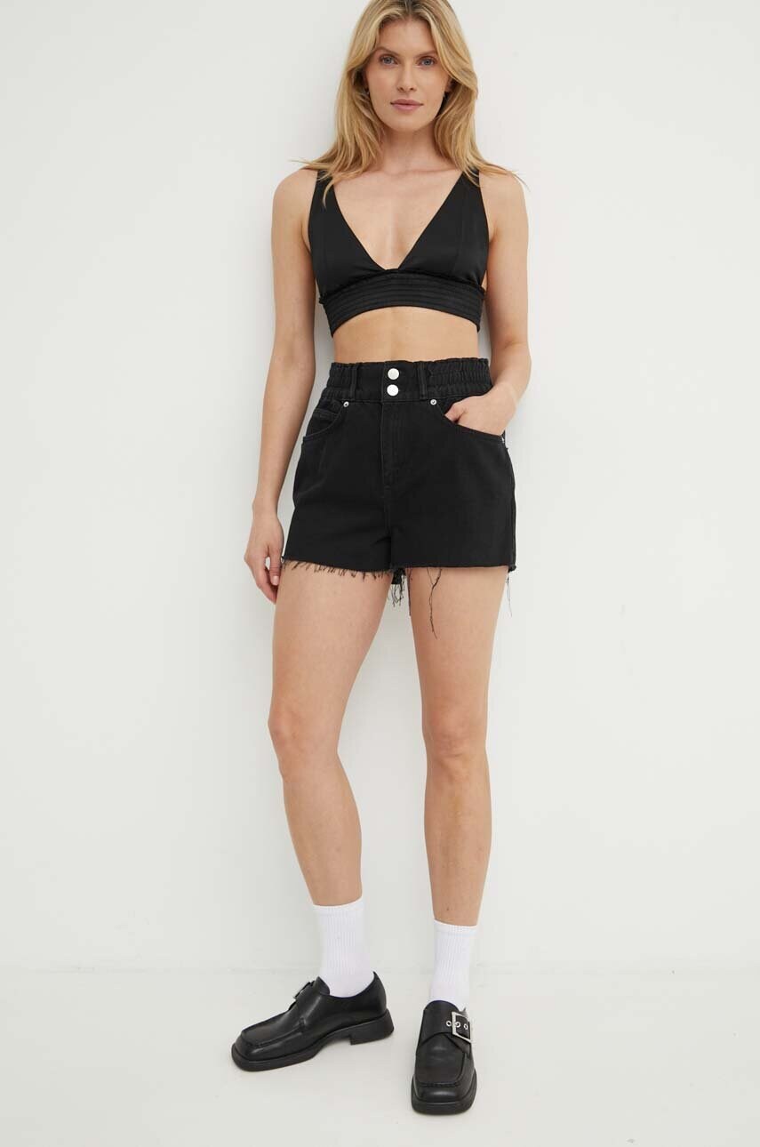 Джинсові бавовняні шорти AllSaints HAILEY DENIM SHORT колір чорний однотонні висока посадка W075EA