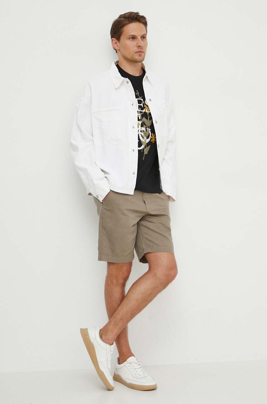 Лляні шорти Guess ECO LINEN колір бежевий M4GB59 WG8B0