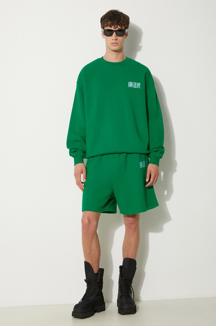 Бавовняні шорти Awake NY Awake Sweatshort колір зелений меланж SP24-PA006