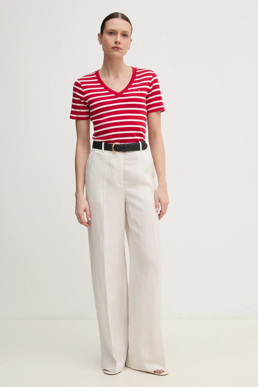 Бавовняна футболка Tommy Hilfiger жіноча колір бордовий WW0WW40584
