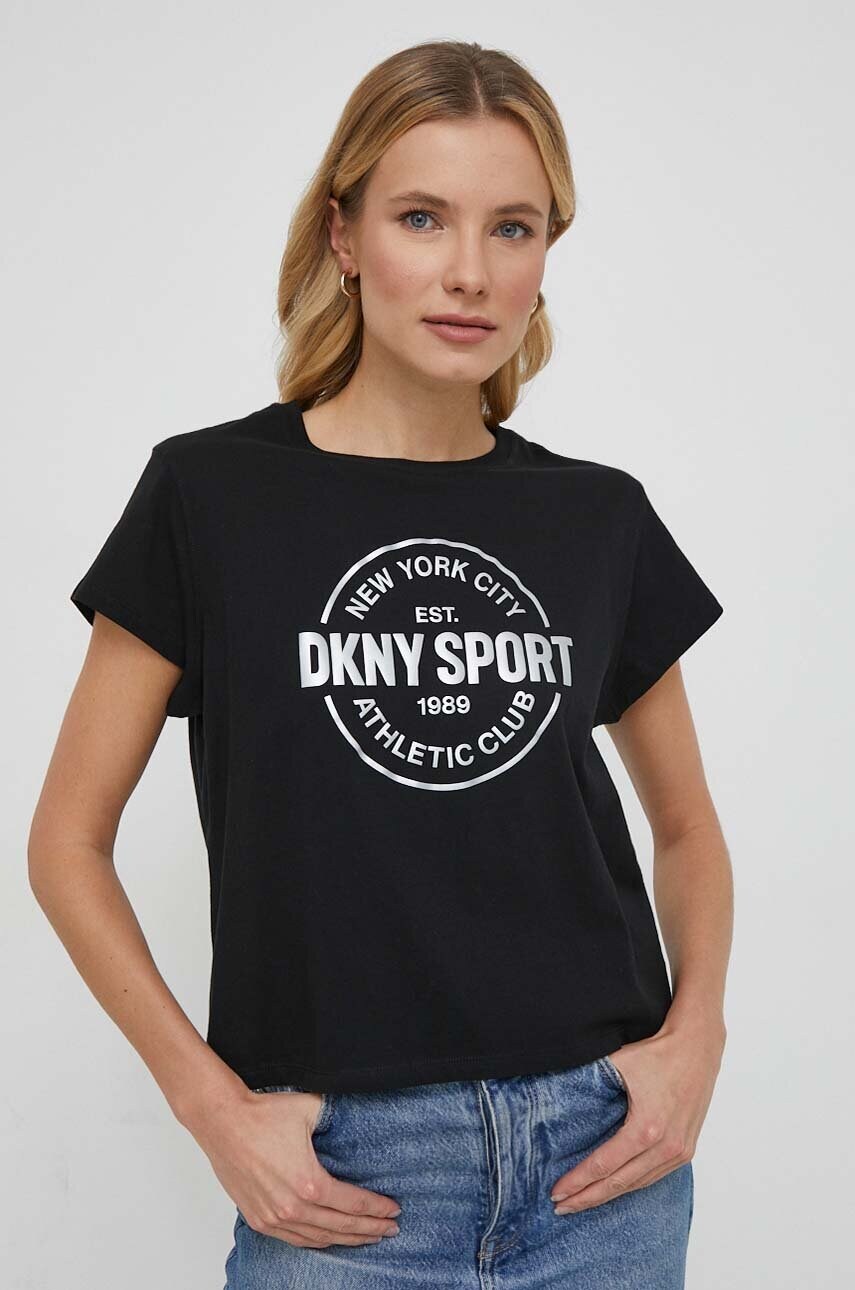 Бавовняна футболка Dkny жіночий колір чорний