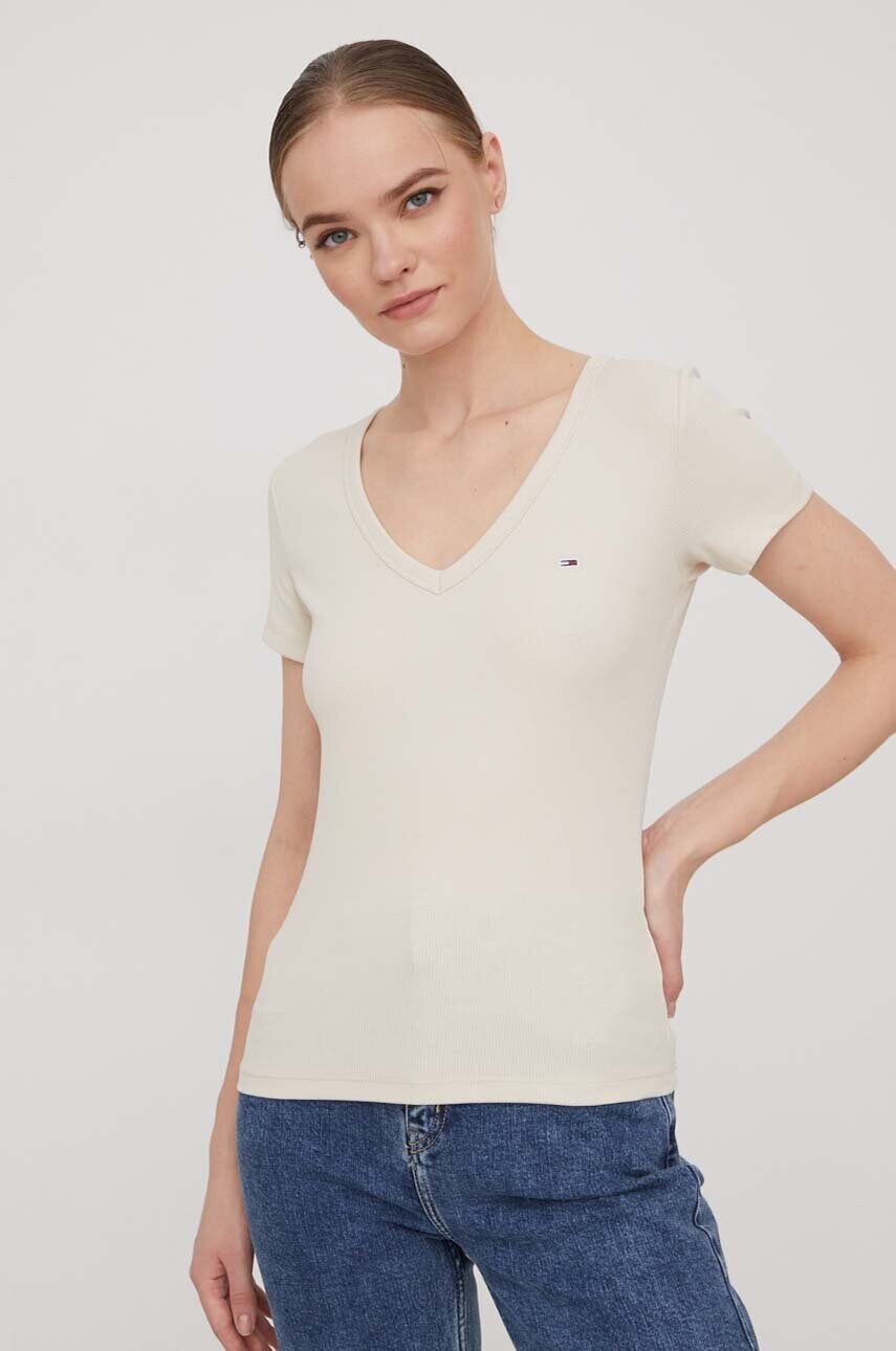 Футболка Tommy Jeans жіноча колір бежевий DW0DW17385