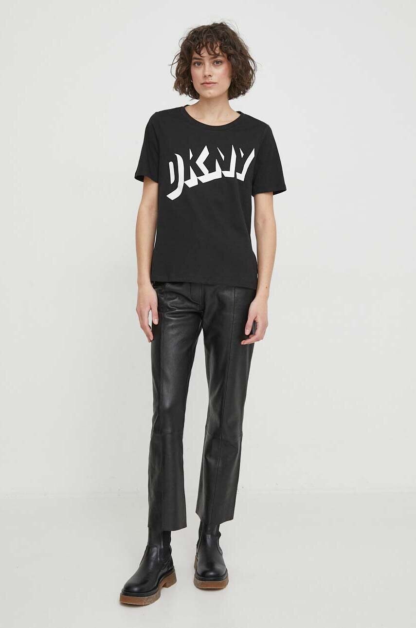 Бавовняна футболка Dkny жіночий колір чорний