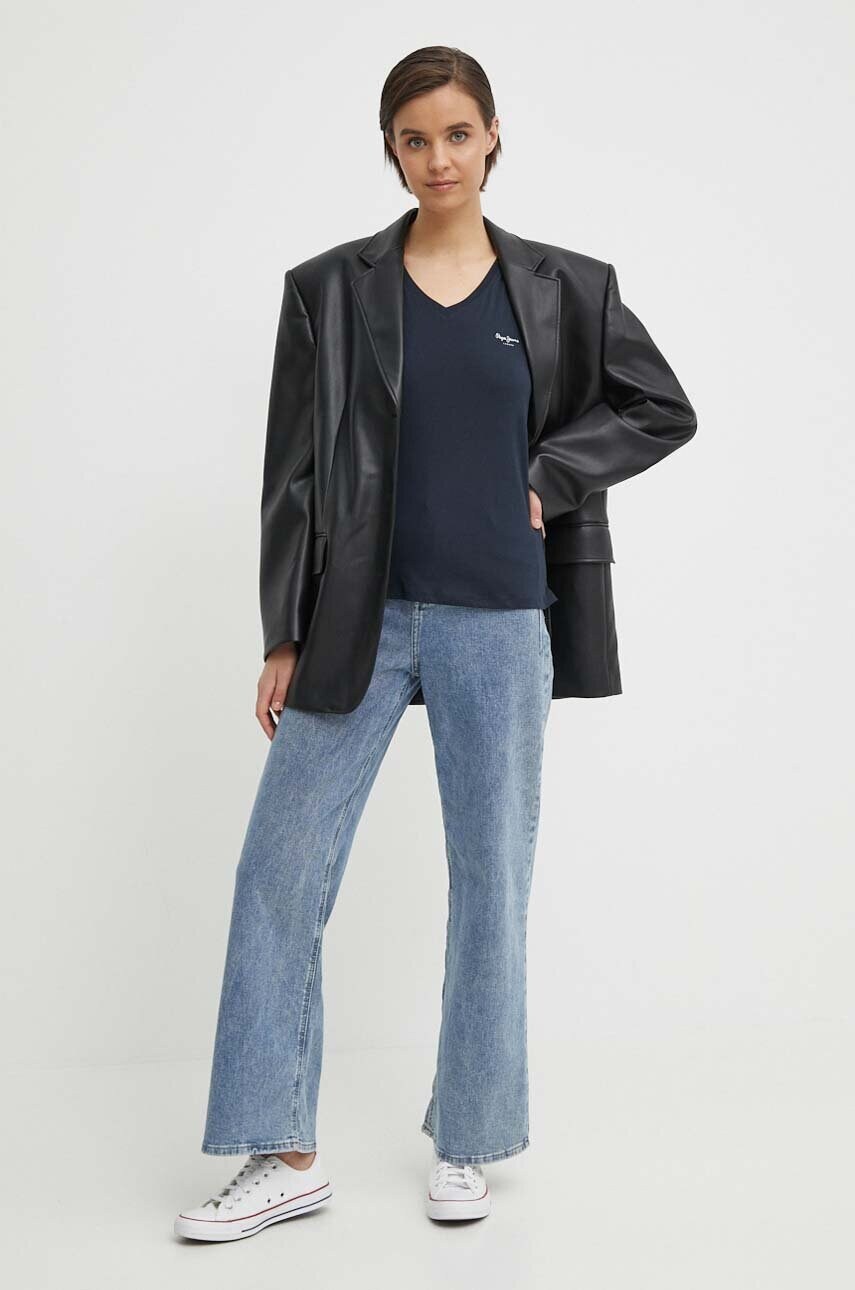 Бавовняна футболка Pepe Jeans LORETTE V NECK жіноча колір синій PL505826