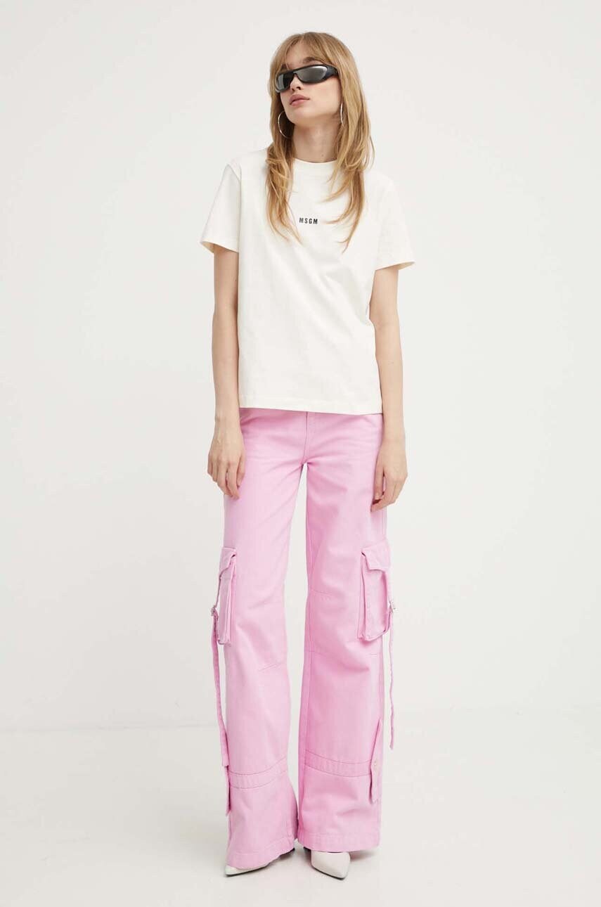 Бавовняна футболка MSGM жіночий колір бежевий
