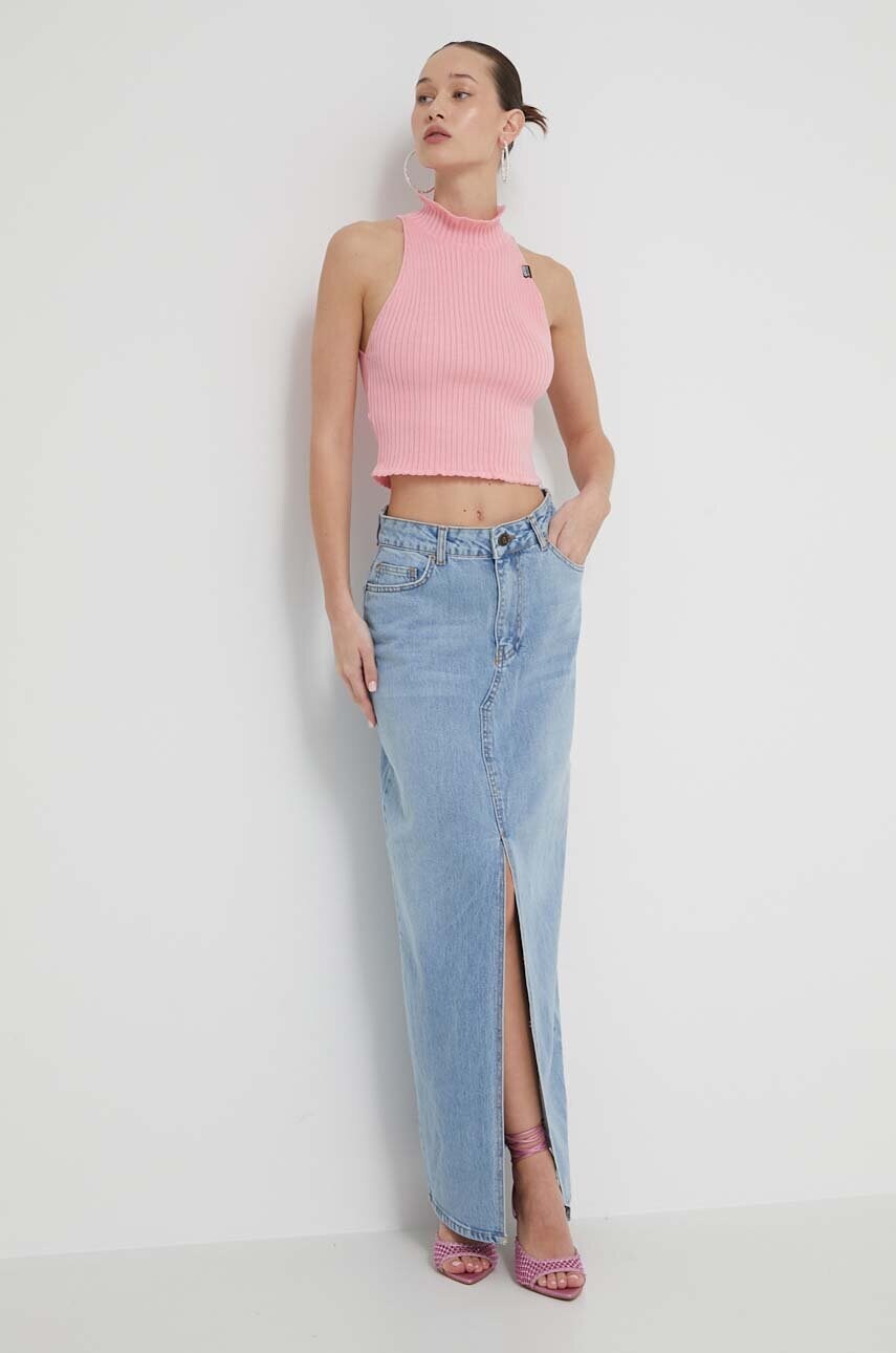 Бавовняний светр Moschino Jeans колір рожевий легкий півгольф