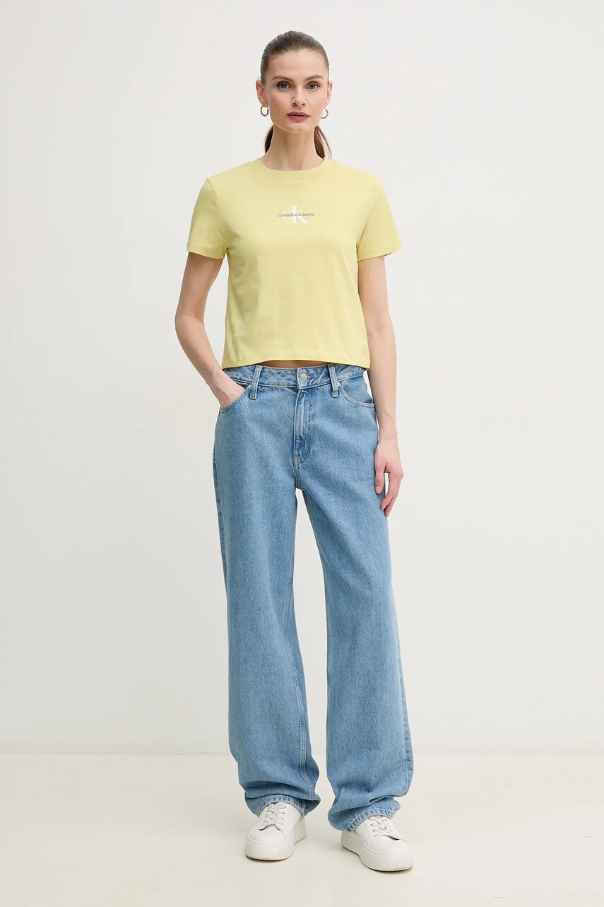 Бавовняна футболка Calvin Klein Jeans жіноча колір жовтий J20J223113