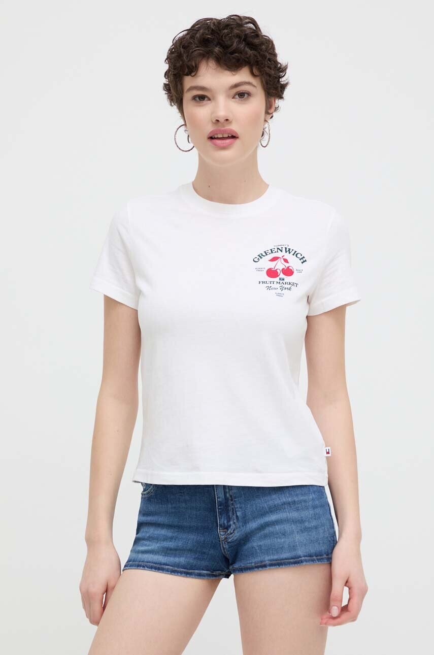 Бавовняна футболка Tommy Jeans жіночий колір білий
