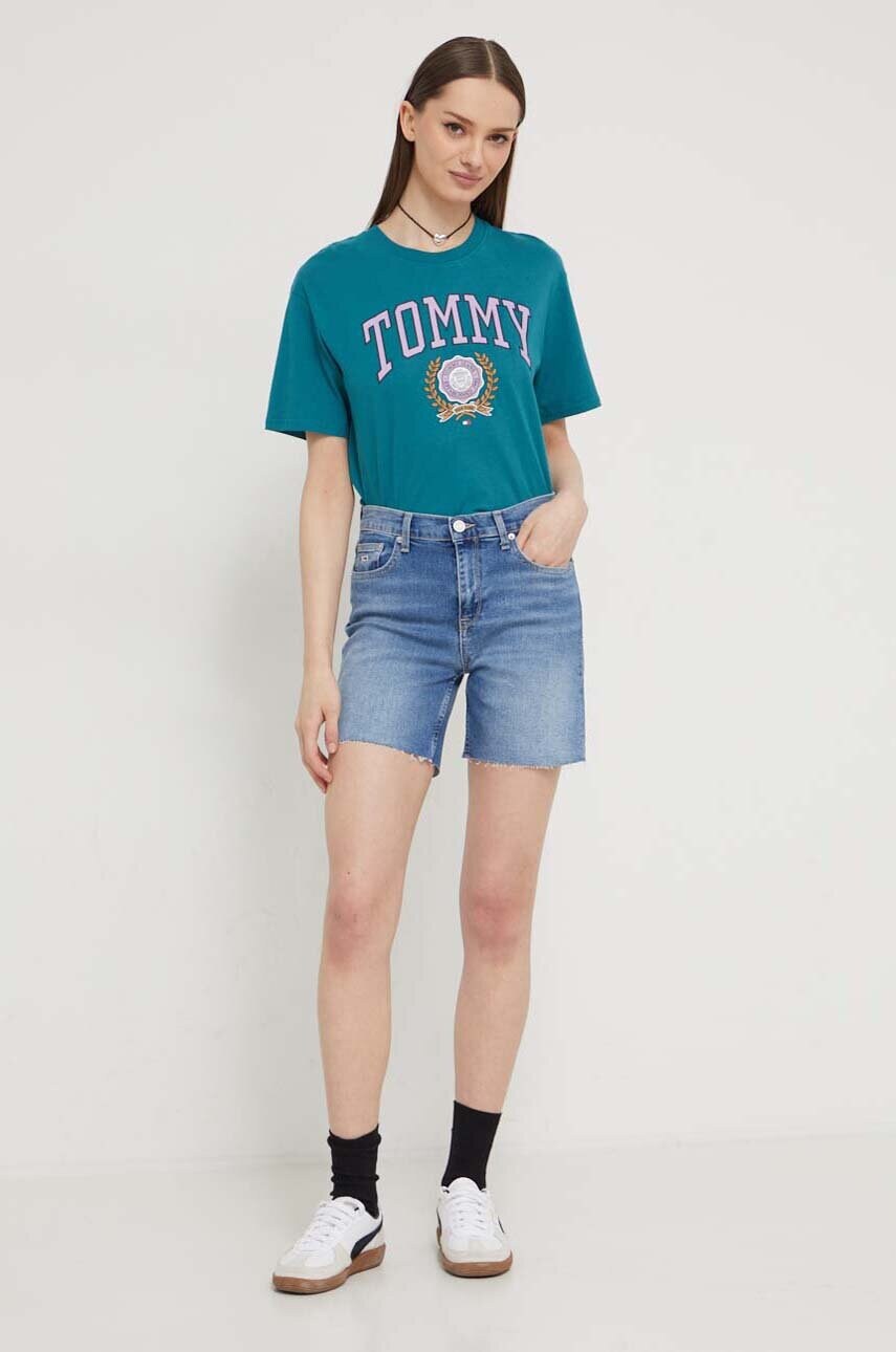 Бавовняна футболка Tommy Jeans жіночий колір зелений