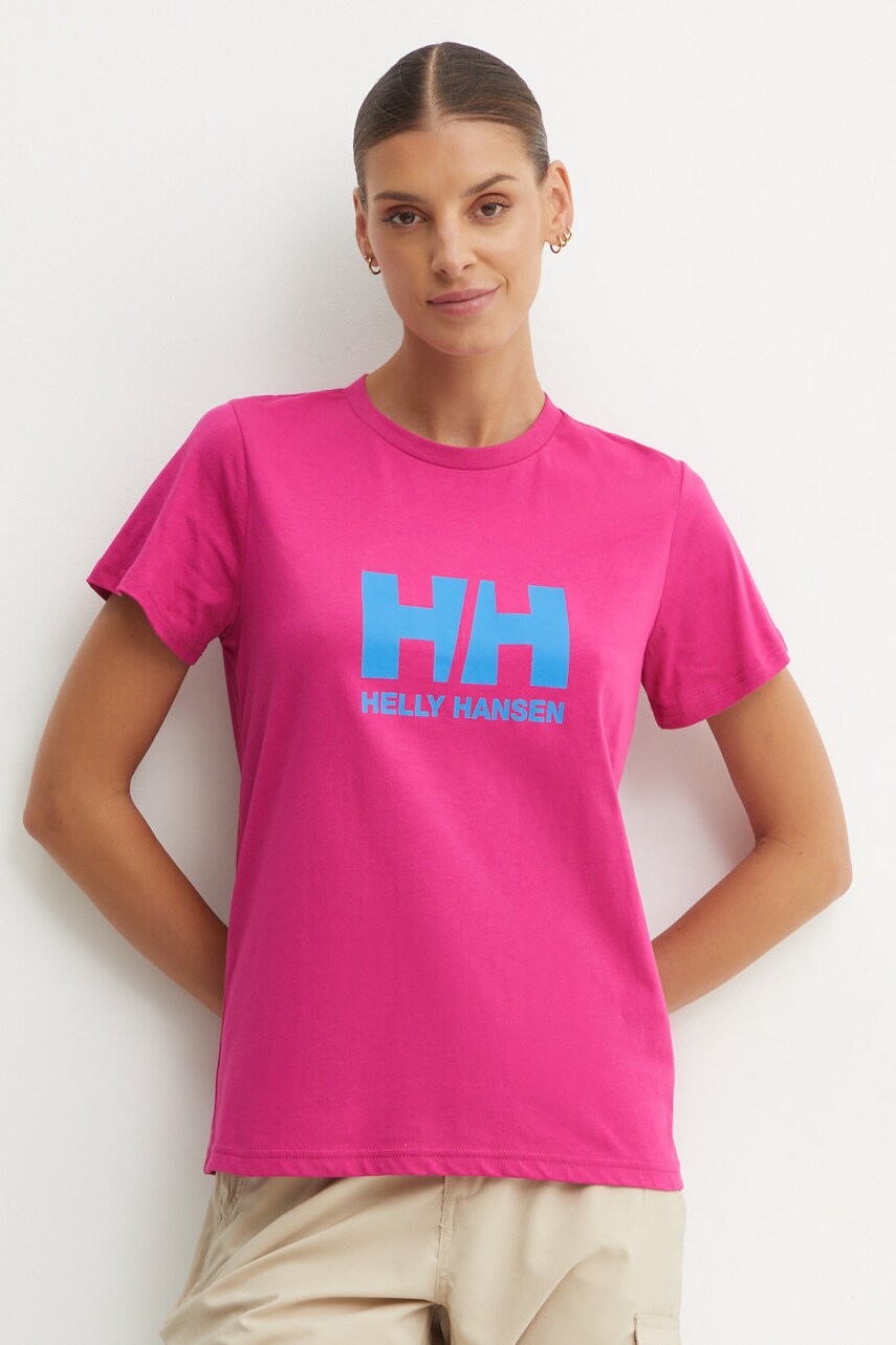 Бавовняна футболка Helly Hansen жіночий колір рожевий