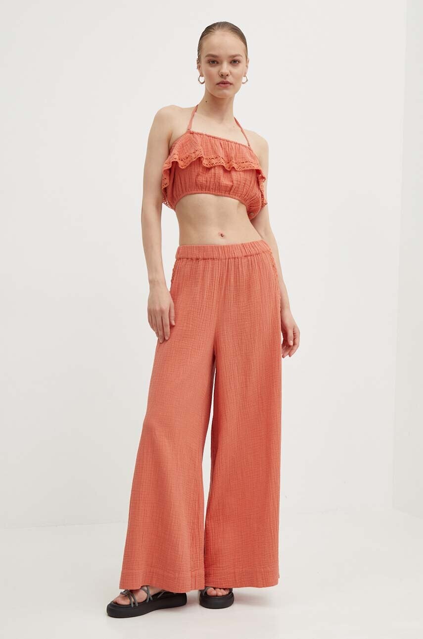 Бавовняний топ Roxy GOLDEN TROPICS колір помаранчевий оголоне плече ERJWT03628