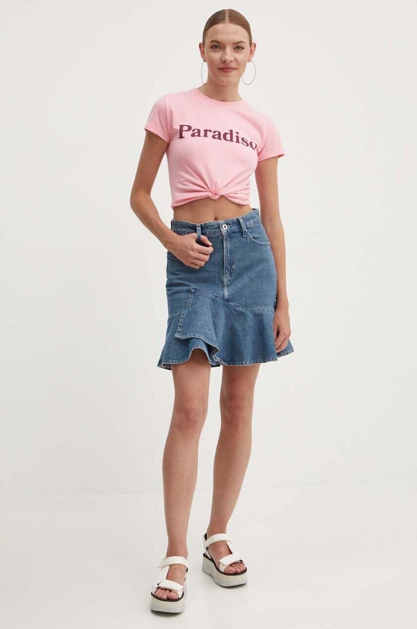 Бавовняна футболка Drivemebikini Paradiso жіноча колір рожевий оголене плече