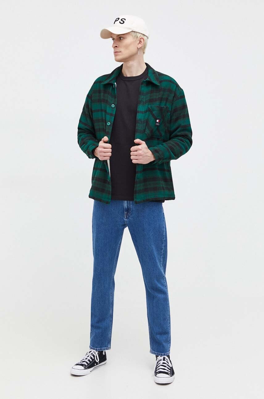 Бавовняна футболка Tommy Jeans чоловічий колір чорний з аплікацією