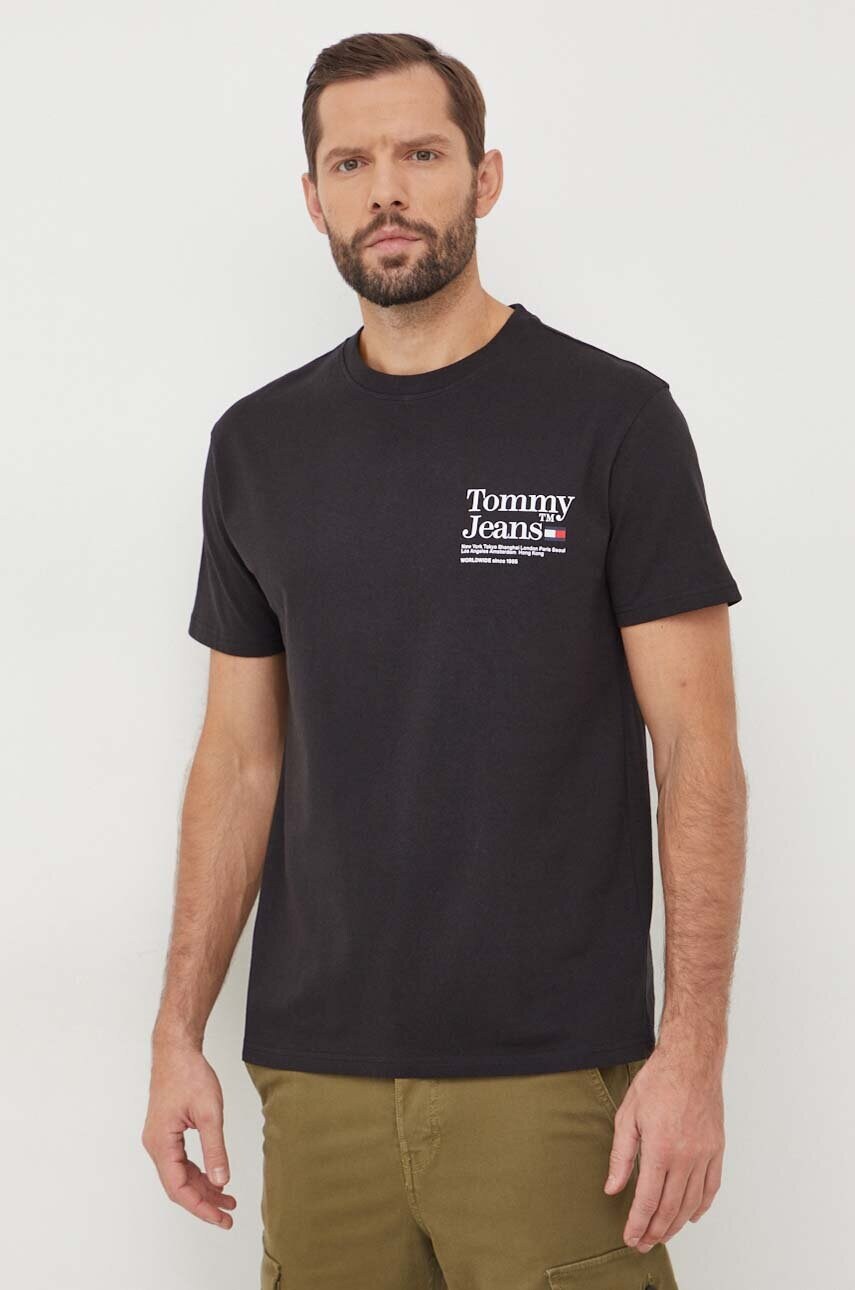 Бавовняна футболка Tommy Jeans чоловічий колір чорний з принтом