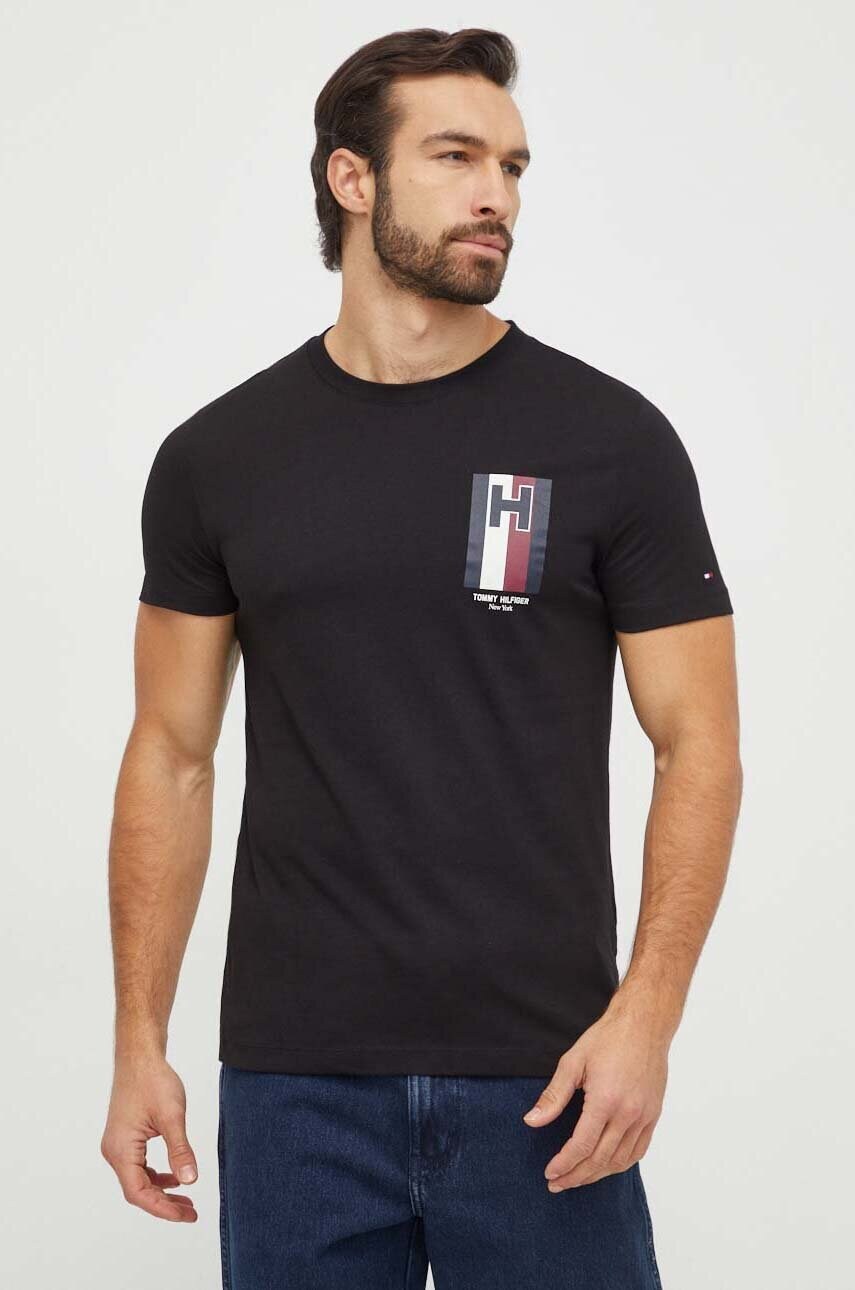 Бавовняна футболка Tommy Hilfiger чоловічий колір чорний з принтом