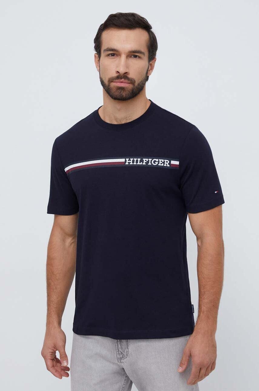 Бавовняна футболка Tommy Hilfiger чоловічий колір синій з принтом