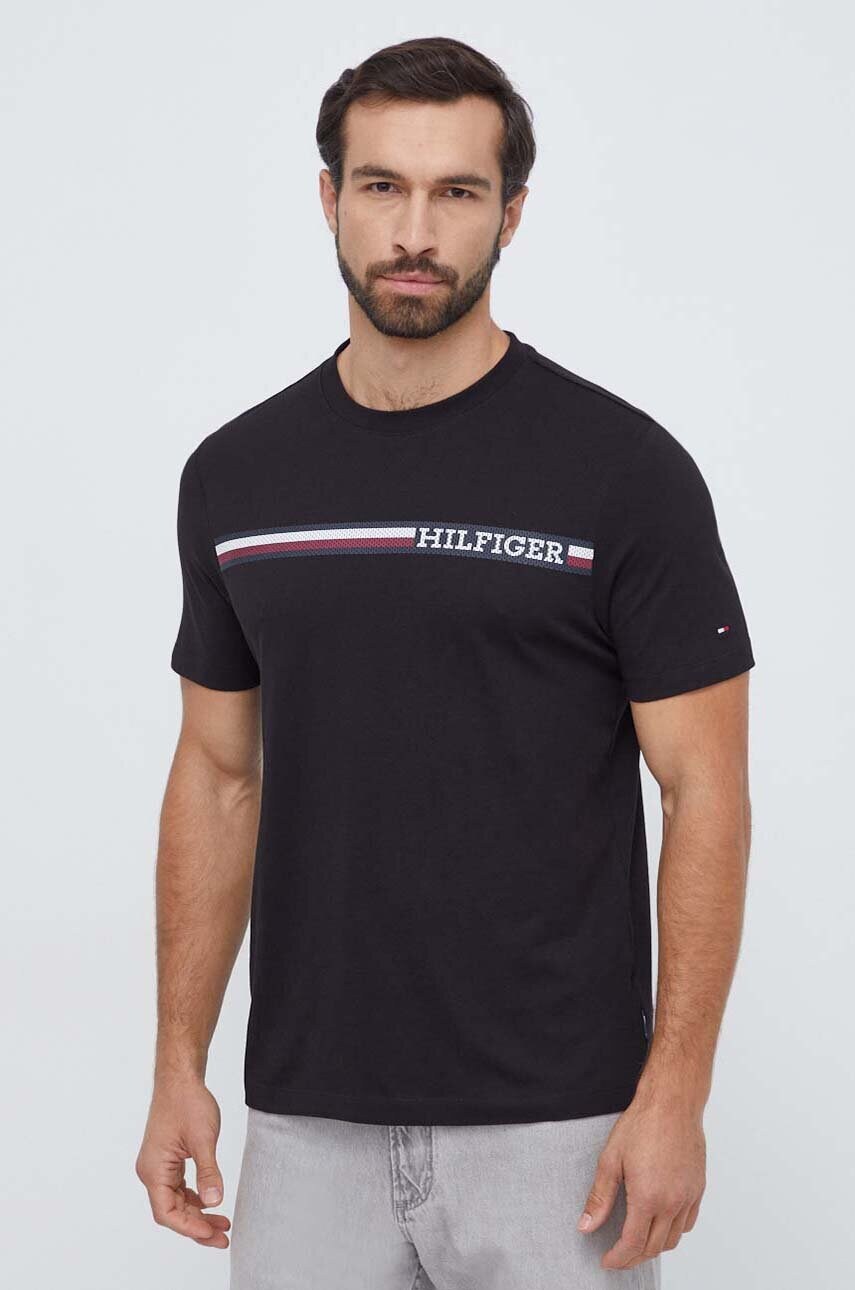 Бавовняна футболка Tommy Hilfiger чоловічий колір чорний з принтом