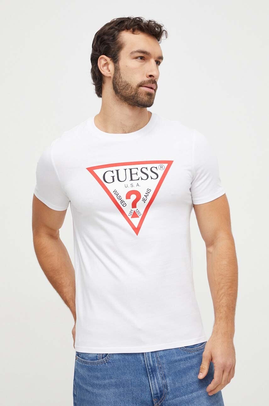Бавовняна футболка Guess чоловічий колір білий з принтом